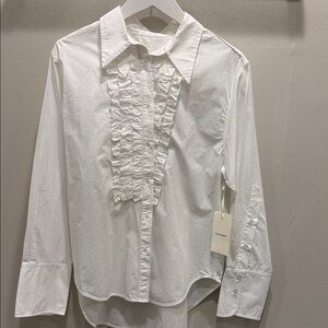Citizens of Humanity White Ruffled Tux Button-Up Shirt. Size Medium